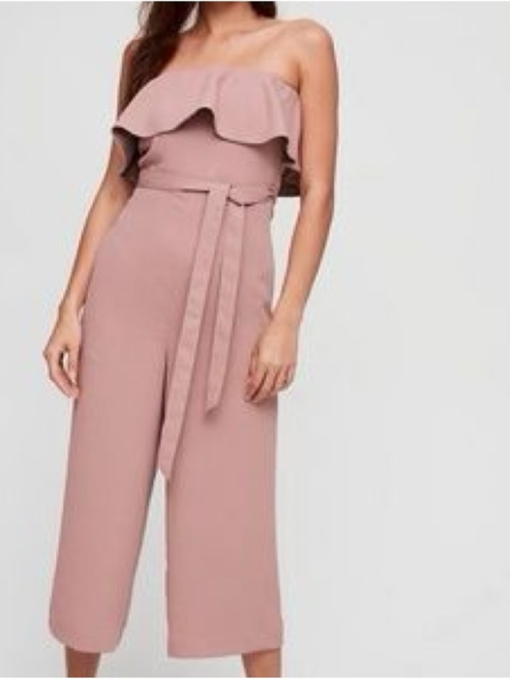 BABATON ARITZIA Altamira Strapless Ruffle Wide-Leg Jumpsuit Dusty Rose Pink Sz 2